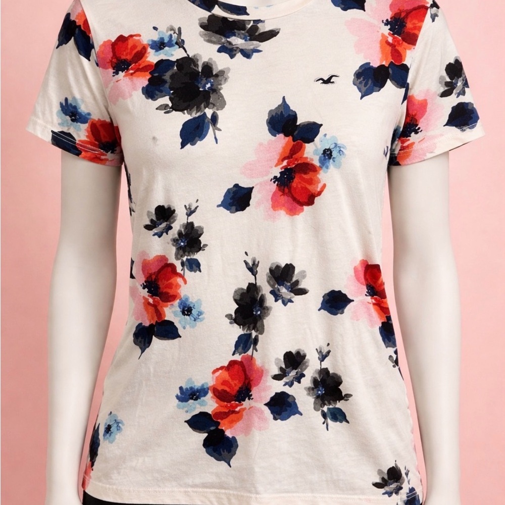 Hollister Floral Tee Womens Small Soft Casual Top Short Sleeve